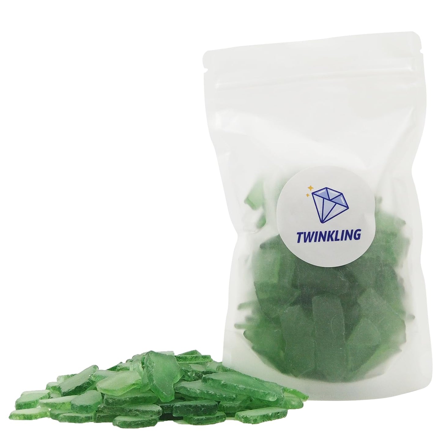 TWINKLING Real Sea Glass, Crushed Glass, Beach Glass for Crafts & Vase Fillers – Smooth Edges, Bulk Art Glass for Home Decor, Nautical DIY & Beach-Themed Events, 370g/13oz, (Green)