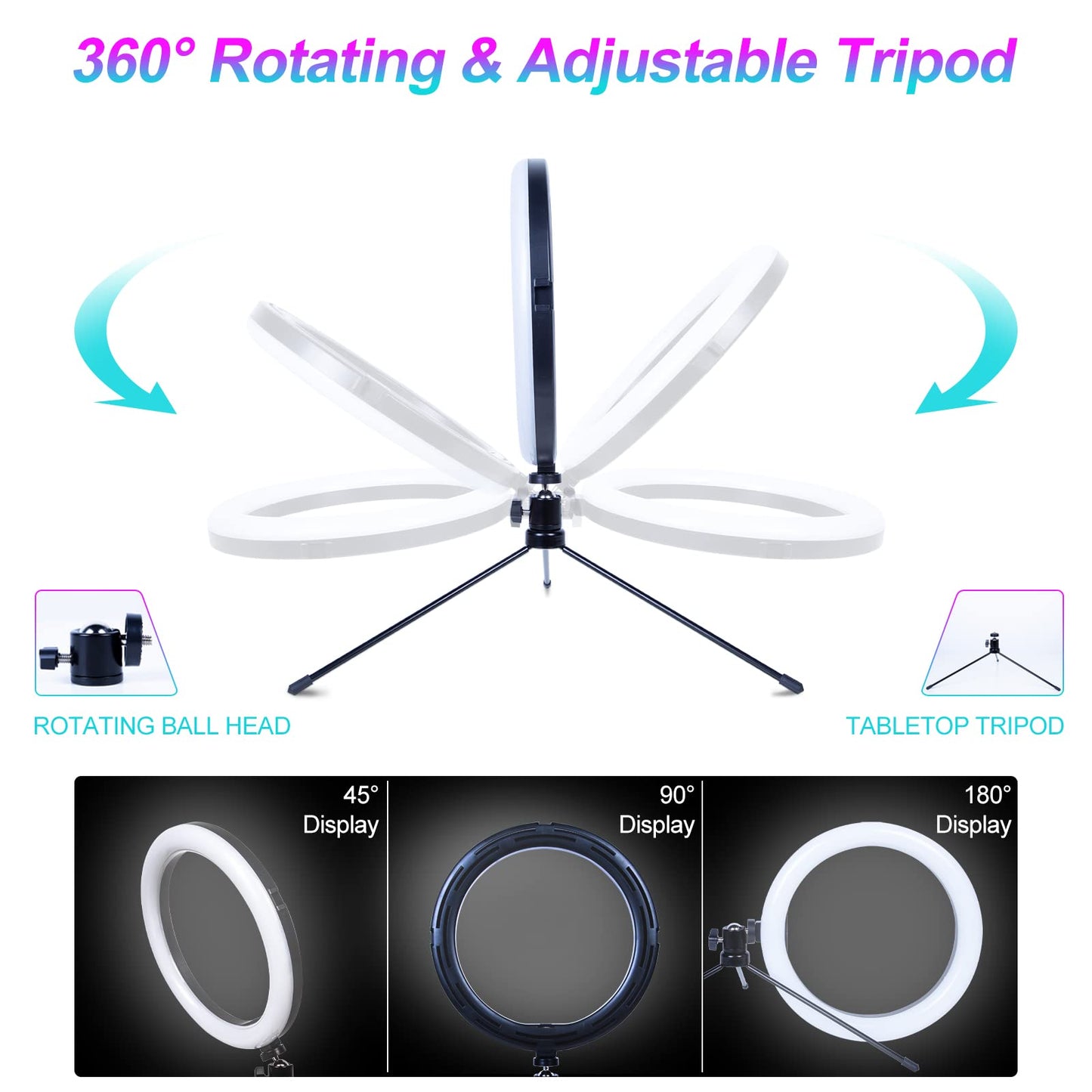 AGM 10” LED Ring Light with Tripod Stand & Phone Holder 3 Light Modes & 10 Brightness Level for Video/Photography/Live Streaming