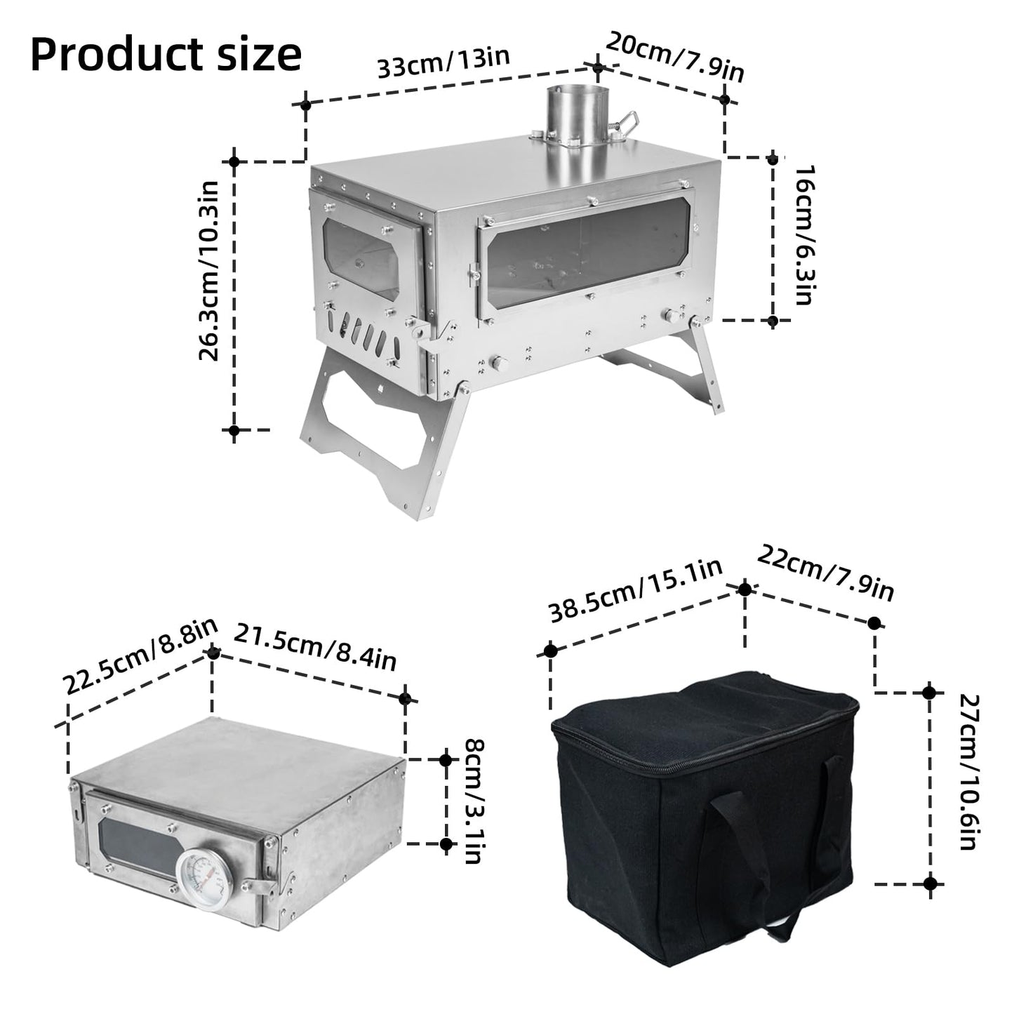 Trekrevive Magma Mini Titanium Tent Stove with Removable Oven, Secondary Air Intake, Lightweight and Portable, Titanium Camping Stove Used for Backpacking, Tent Heating, Cooking Baking
