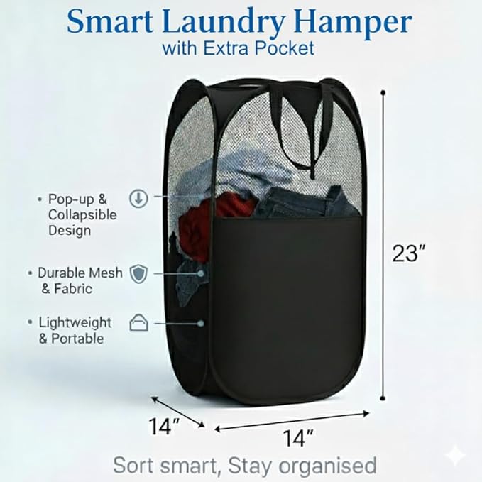 2-in-1 hanging laundry hamper Bag + Pop-up mesh laundry basket, XL Over the