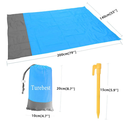 Turebest Beach Blanket 79 * 55inch, Compact Sand Proof and Waterproof Picnic Blanket, with Portable Storage Bag, Great for Outdoor Travel Camping Hiking Festival Park Sports