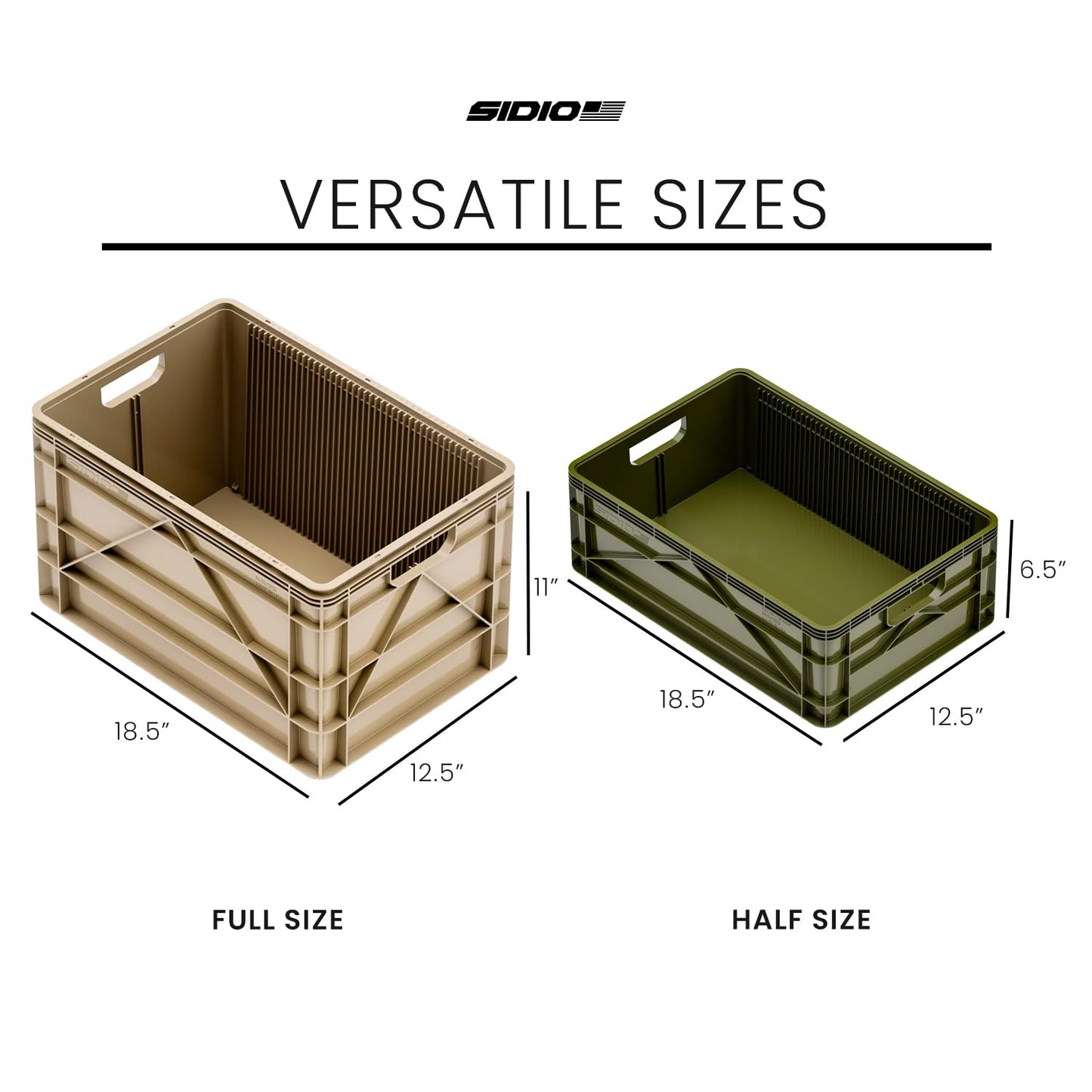 SIDIO Crate Basic Pack - 2 Full-Size & 1 Half-Size Heavy Duty Stackable Storage Bins, Totes, Containers with Dividers - Durable Organizer for Home, Office, Garage, and Outdoor Use, Camo Variety Pack
