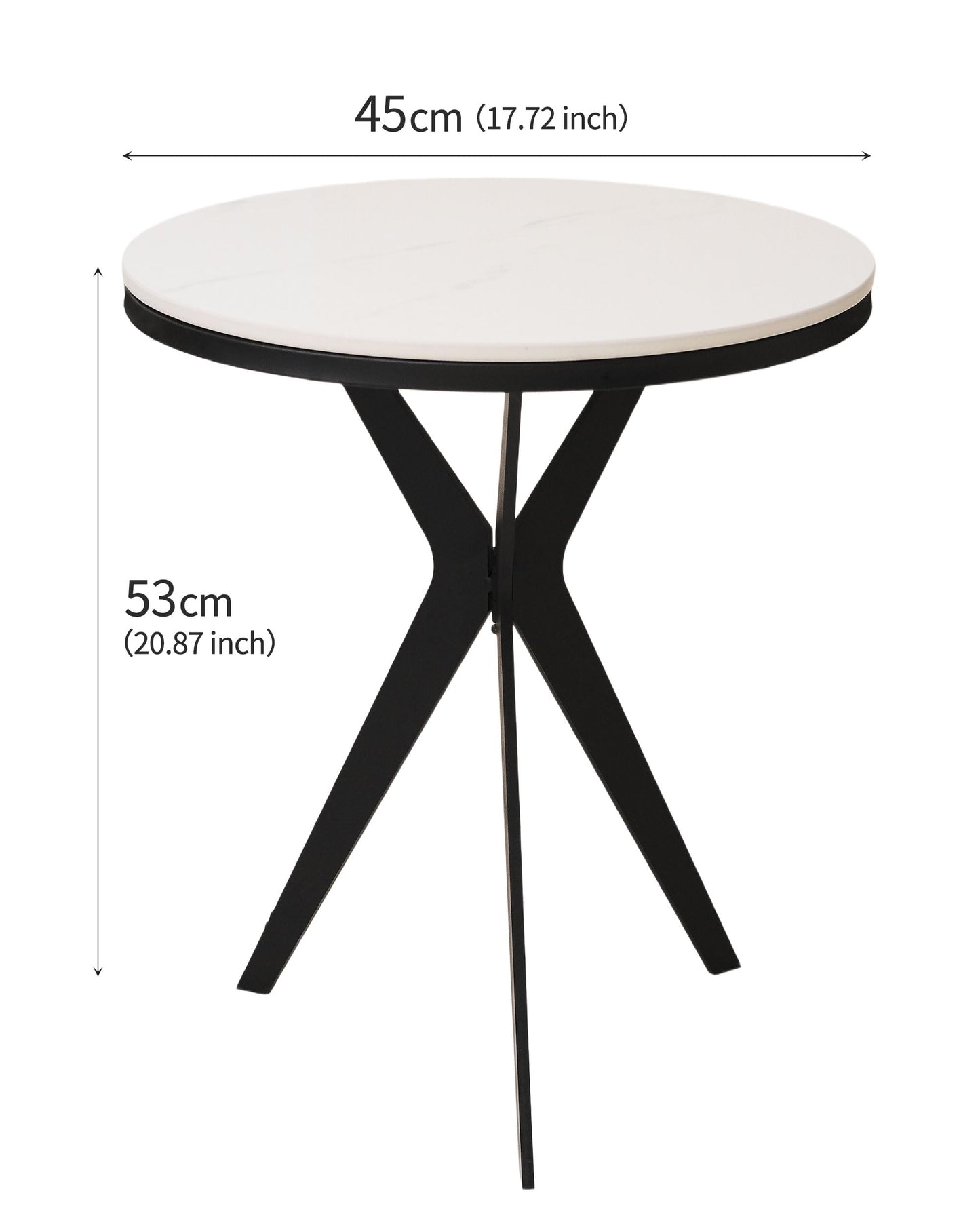17.72" Side Table Round End Table with Marble Top and Iron Base - Modern Design for Living Room, Bedroom & Office