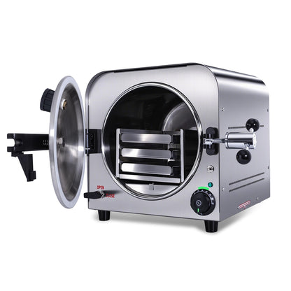 DACAT-RICHFU TR250E 14L Autoclave High Pressure Steam Machine for Dental Lab Salon 251.6°F Professional Stainless Steel Equipment with 3 Trays and Pressure Gauge 900W
