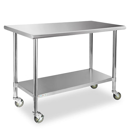 STABLEINK NSF Stainless Steel Table with Wheels 60x24 Inches 5ft, Metal Prep & Work Table with Adjustable Undershelf, for Commercial Kitchen, Restaurant, Hotel, Laundry and Garage