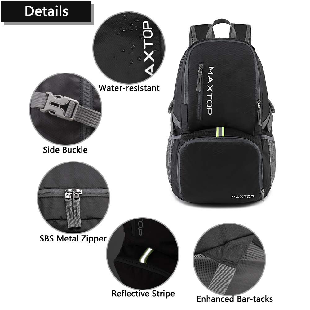 MAXTOP 30L Ultra Lightweight Packable Backpack Foldable Rucksack Water Resistent For Men Women Kids Outdoor Camping Hiking Travel Daypack Handy Durable Gifts For Men Women