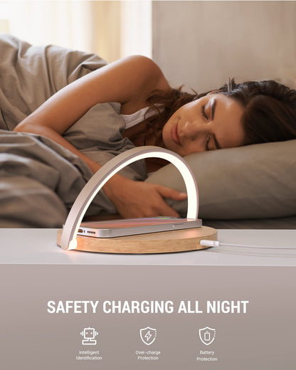 COLSUR Bedside Lamp with Wireless Charging, Table Lamp with Touch Control, 3 Brightness Levels, Cell Phone Holder and Eye-Caring Night Light for Kids Adult Home Bedroom Office