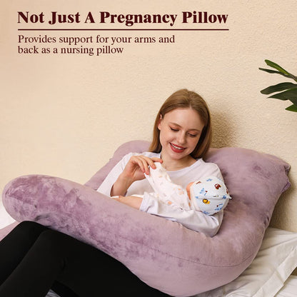 Chilling Home Pregnancy Pillows for Sleeping, U Shaped Maternity Pillow Cuddle Pillow, 55 inch Full Body Pillow Long Pillows for Sleeping, Maternity Body Pillows for adults with Cover Velvet