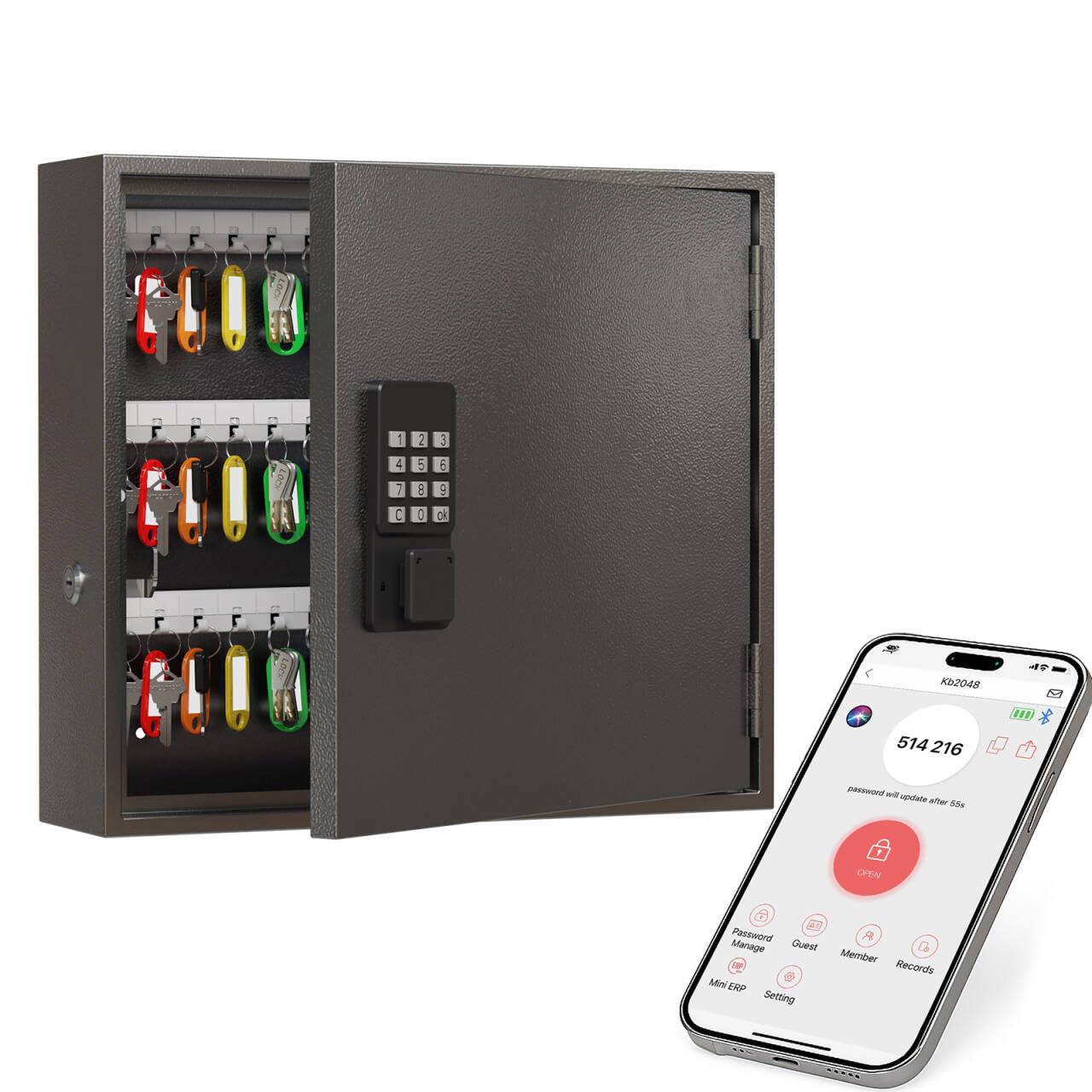 WeHere 90 Key Lock Box, Smart Key Cabinet with Key Management System, App, Bluetooth, Dynamic/Static Password, WiFi Unlock(Sold Separately), Wall-Mount Commercial Key Storage Box for Office, School