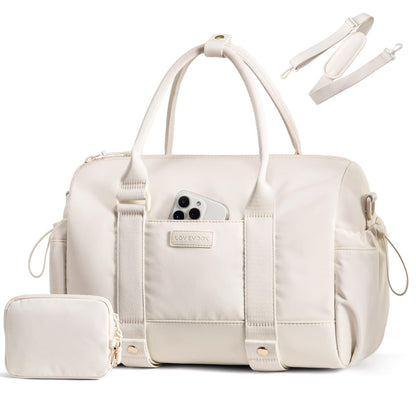 LOVEVOOK Small Gym Bag for Women with Yoga mat Holder, Mini Duffle Bag for Travel with Wet Pocket, Overnight Personal Item Bags (White, 14.5 inch-Small-2Pcs)