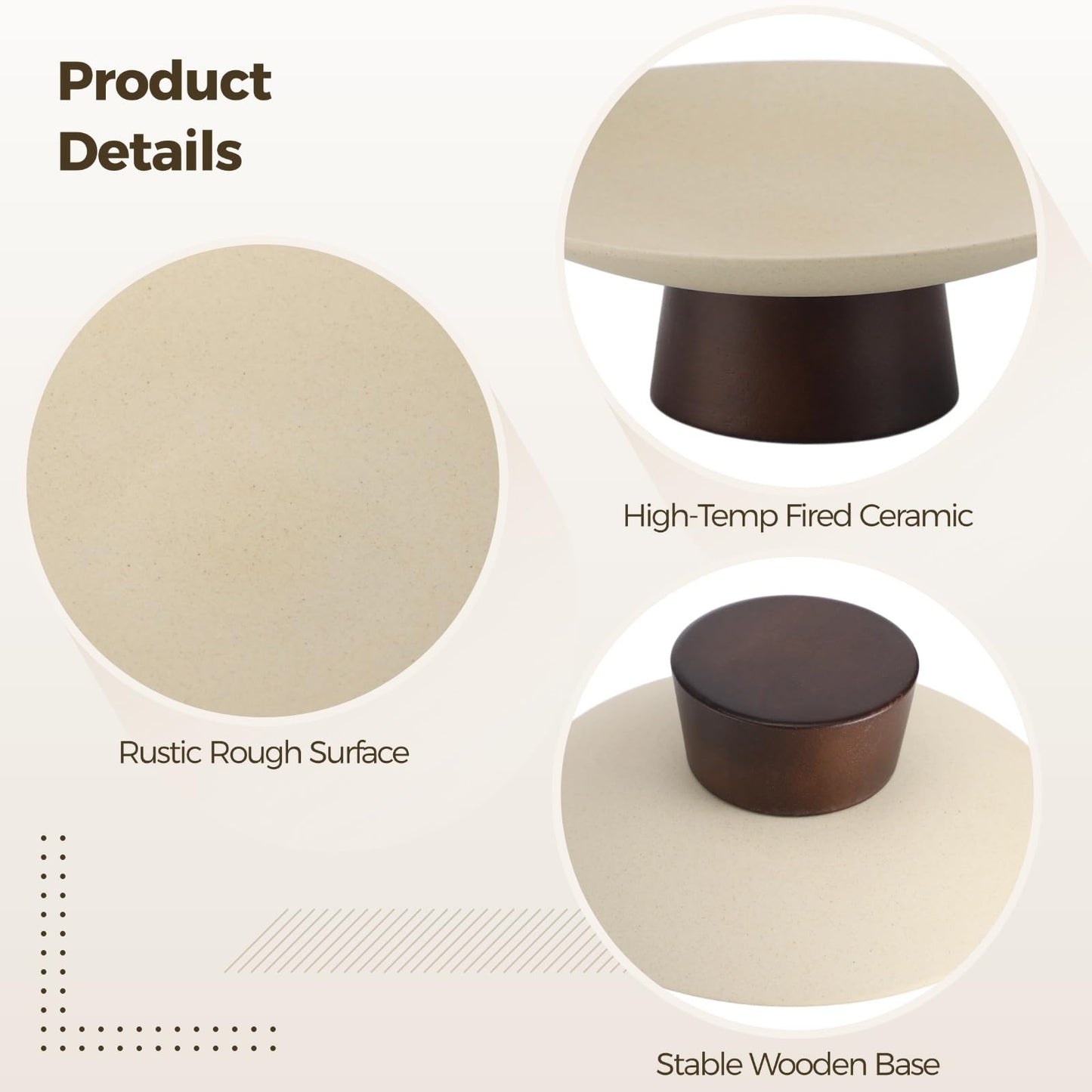 COSYOO Modern Ceramic Pedestal Fruit Bowl, High-Fired Stoneware Shallow Serving Bowl with Wooden Base, Elevated Decorative Fruit Tray for Kitchen Counter Entryway Table Dining Centerpiece