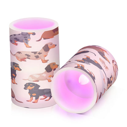 ALAZA Dachshund Breed Animal Seamless Flickering Flameless Candles Battery Operated with Remote Timer,Tea Light Candles LED Pillar Votive Candles Set of 2 for Outdoor Indoor Decorations