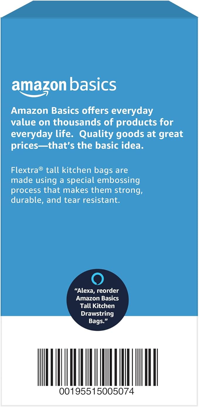 Amazon Basics Flextra Tall Kitchen Drawstring Trash Bags, 13 Gallon