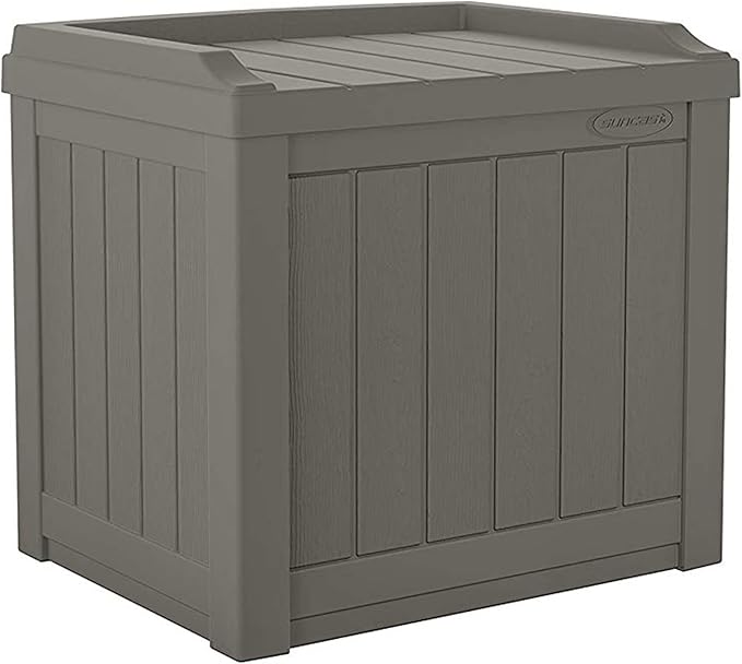 Suncast 22 Gallon Indoor or Outdoor Backyard Patio Small Storage Deck Box with Attractive Bench Seat and Reinforced Lid, Stone (4 Pack)