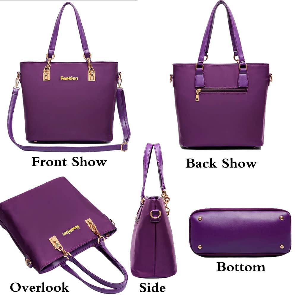 FiveloveTwo Women Ladies 6 Pcs Handbag Set Hobo Top Handle Bag Totes Satchels Crossbody Shoulder Bags and Purse Clutch Purple
