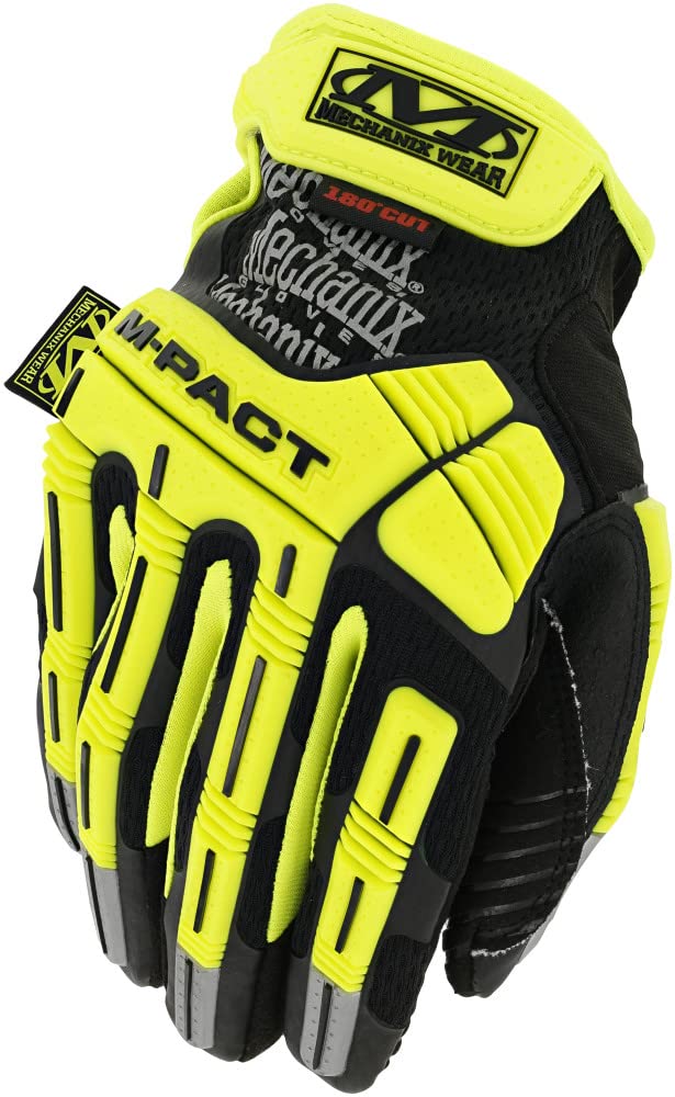 Mechanix Wear: Hi-Viz M-Pact E5 Work Gloves - Cut Resistant, Touch Capable, Impact Protection (X-Large, Fluorescent Yellow)