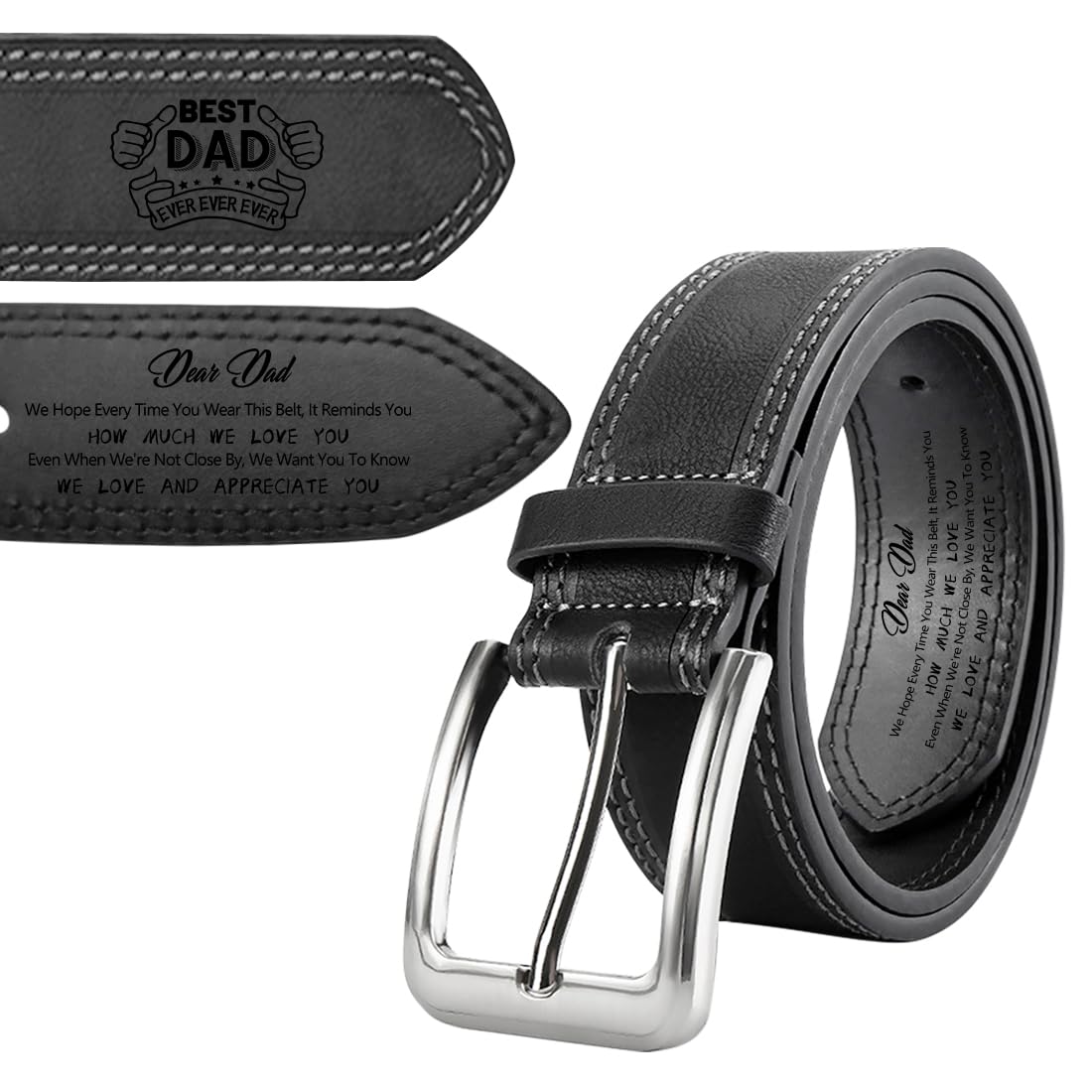 TATLETATLE Personalized Engraved Leather Belt for Dad Custom BEST DAD Leather Belt with Name for Dad Daddy Husband Grandpa on Fathers Day (Belt-C01)