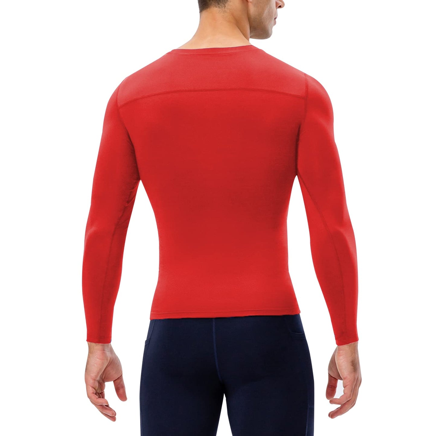 Men's Compression Shirt Long Sleeve Athletic Workout Dry Fit T-Shirts Top Active Sport Gear Baselayer Undershirt Red