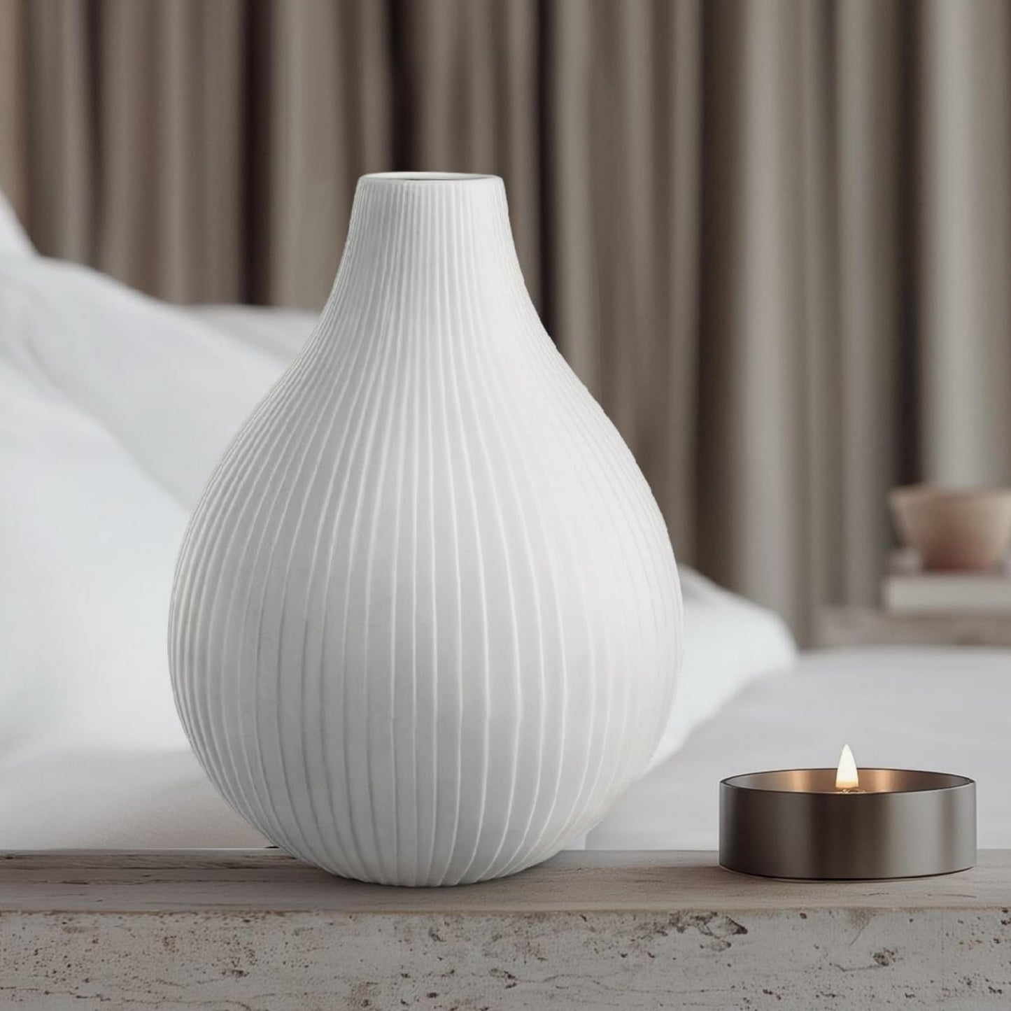 RONDURE 11.0" Modern Ceramic Table Lamp, Fully Dimmable Bedside Lamp for Bedroom Living Room Nightstand, White Translucent Ceramic Shade, Warm Ambient Decorative Corded Lighting, Bulb Included