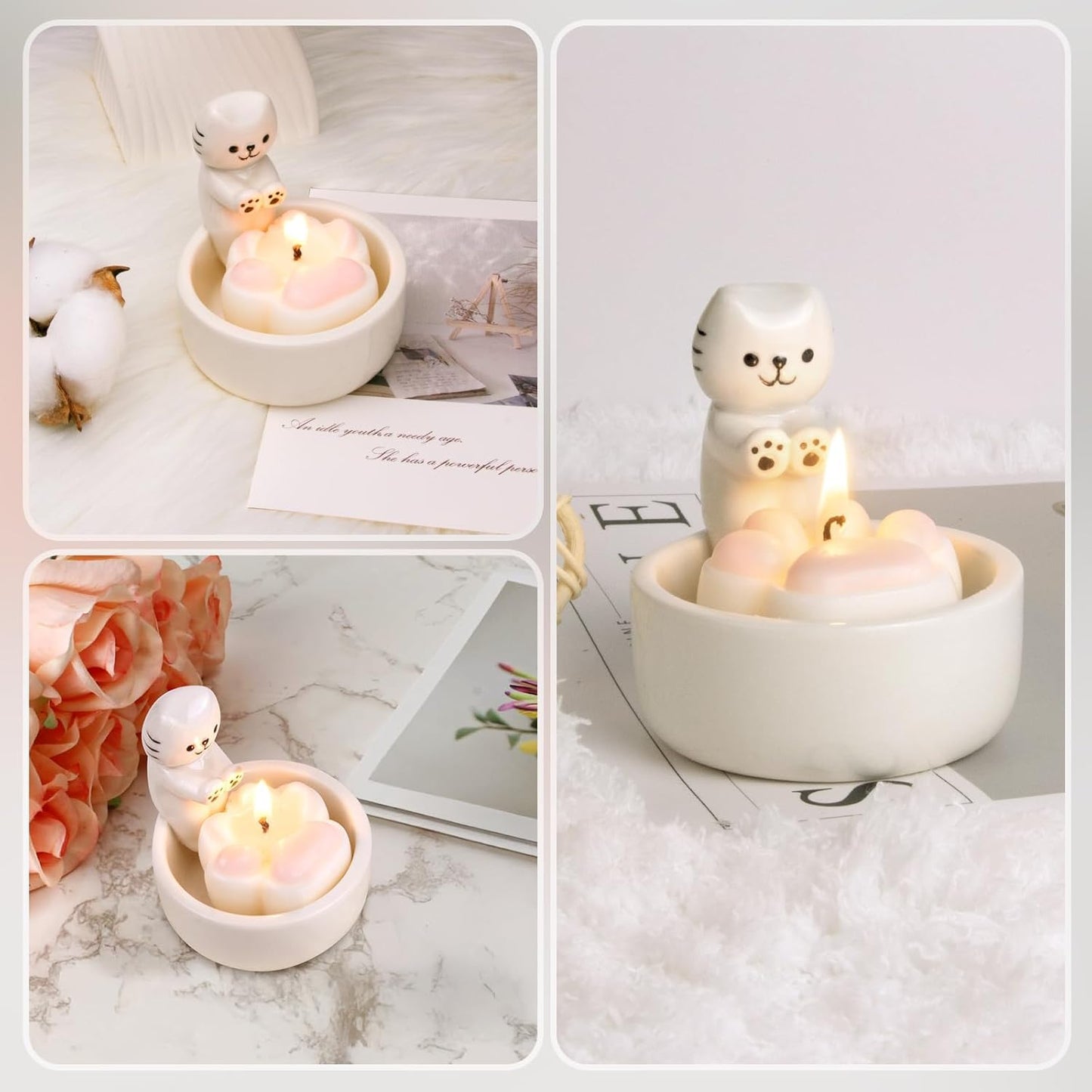 ProNature Cat Candle Holder, Ceramic Candlestick for Cute Candles - Ideal Gift for Cat Lovers, Women on Birthday or Housewarming, Perfect for Cozy Home Decor in Bedroom & Living Room