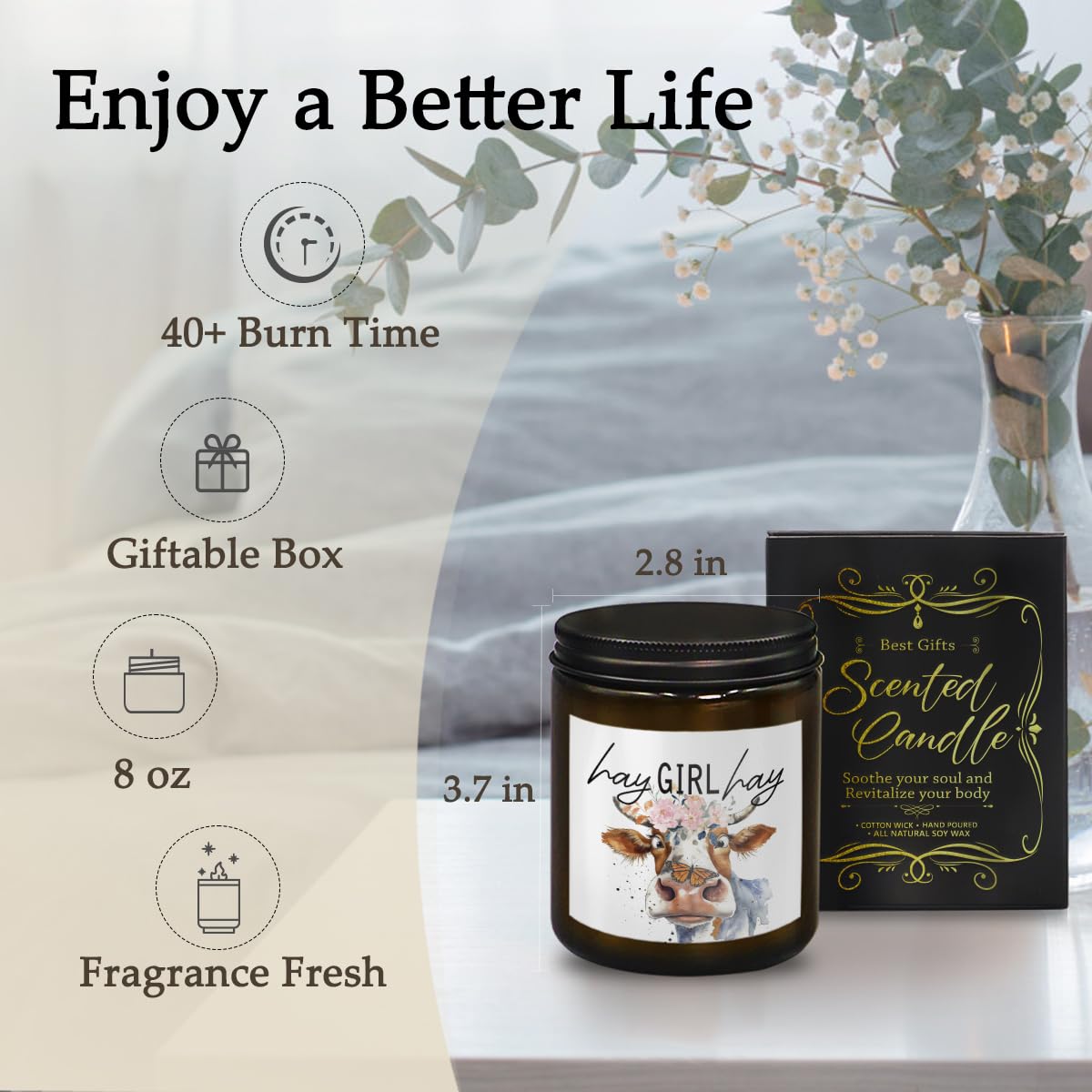 THDSE Cow Candle - Cow Themed Birthday Gifts, Scented Candles in Hay & Pine, 8 oz