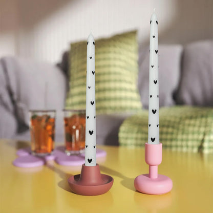 Baleagcdl White & Black Heart Taper Candles - 10 Inch Handmade Drip Candlesticks, Set of 2 for Wedding Home Holiday Decor Gifts