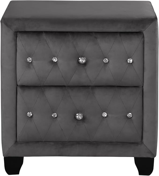 Sophia Modern Style Crystal Tufted 2-Drawer Nightstand Upholstered