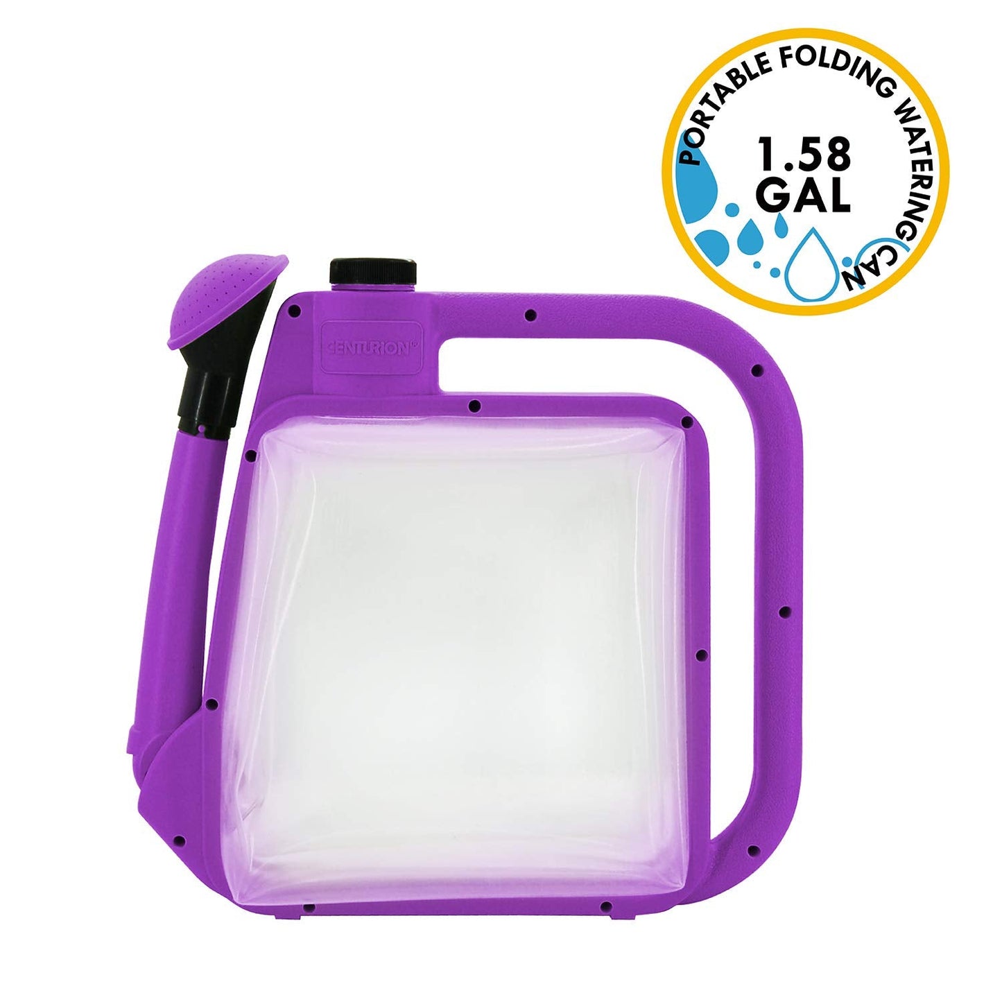 Centurion 1408 Foldable Clear Plastic Watering Can,1.5 Gal with Rotating Nozzle, Long Stem Spout, Compact Ergonomic Design with Sprinkler & Pouring System Ideal for Indoor/Outdoor Gardening - Lavender