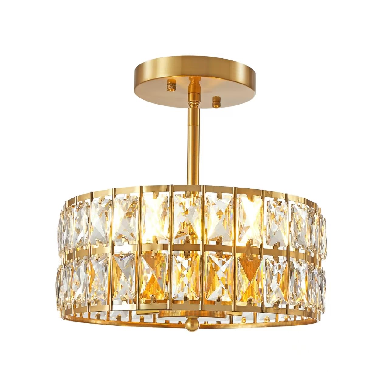 SeeU Modern Crystal Ceiling Light Fixture Brass Semi Flush Mount Ceiling Light Chandelier 4 Heads Crystal Chandelier