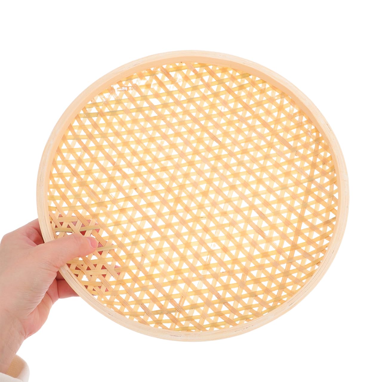 Kichvoe Bamboo Woven Serving Basket Tray 10.6 Inch Lightweight Flat Tray for Bread Snacks Fruit Storage and Home Picnic Party Use