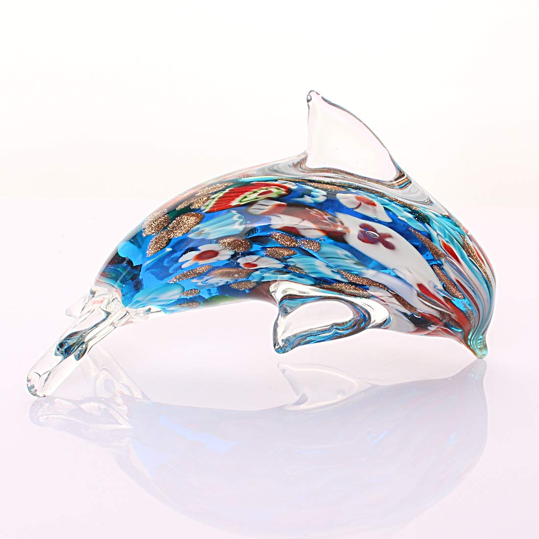 Quligeta Glass Dolphin Figurine Handmade Blown Sea Animal Sculpture Statue Paperweight Gift Collectible Home Desk Decoration Ornaments (Murano)