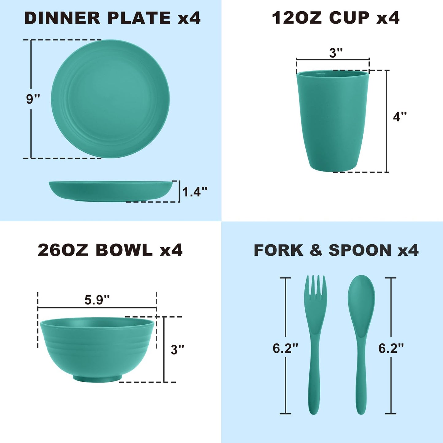 Wheat Straw Dinnerware Set 40-Piece Service for 8 Unbreakable Dishes Set Plates and Bowls Sets Drinking Glasses Microwave Safe Dish Set Lightweight Dinnerware Set for Home & Kitchen - Yellow
