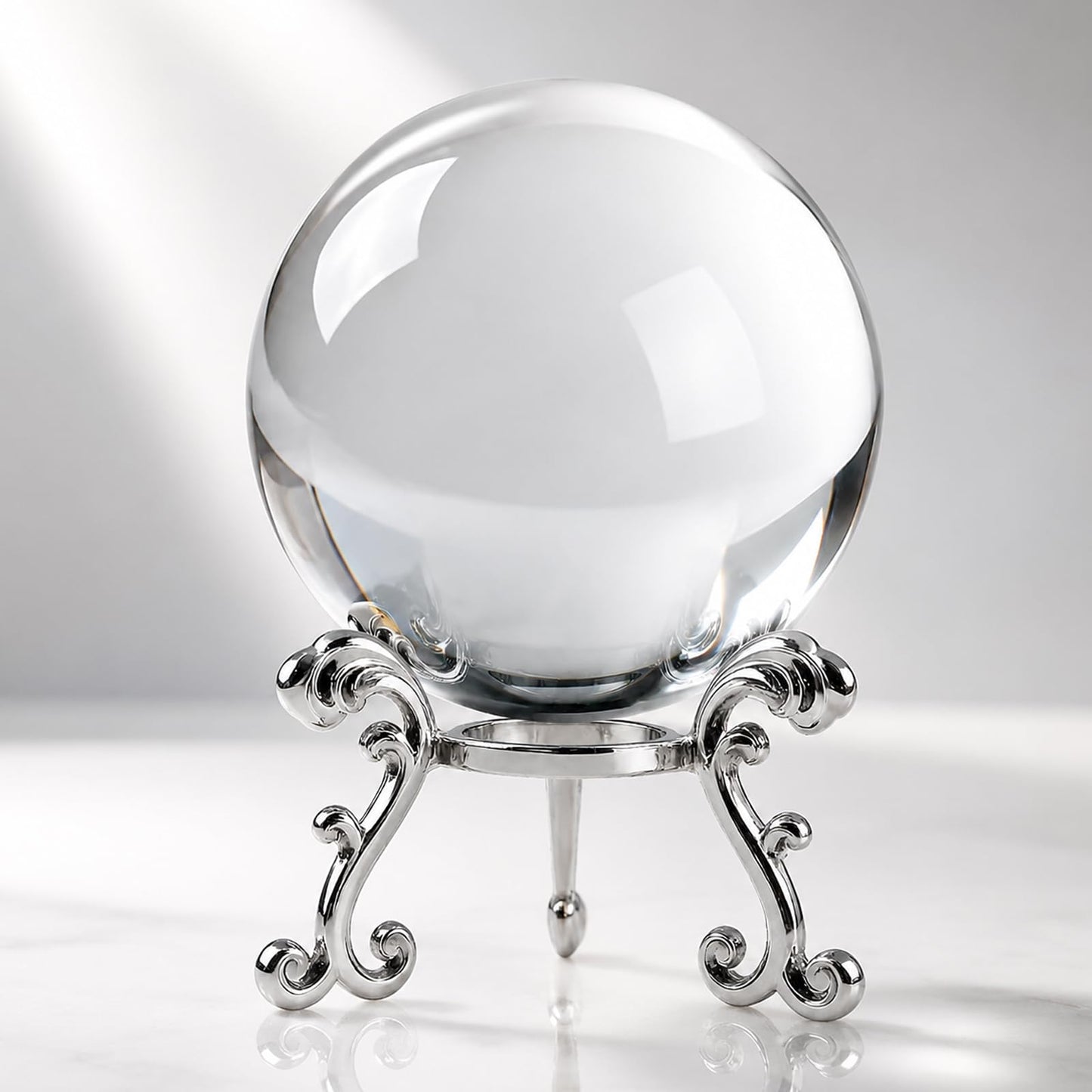 Zerelys Sparkling Clear K9 Crystal Sphere Ball with Stand, 80mm Clear Reflective Photography Prop, Sparkling Handcrafted Crystal Ball for Magical Shots, Elegant Home Decor Gift for Women(3.15 Inch)