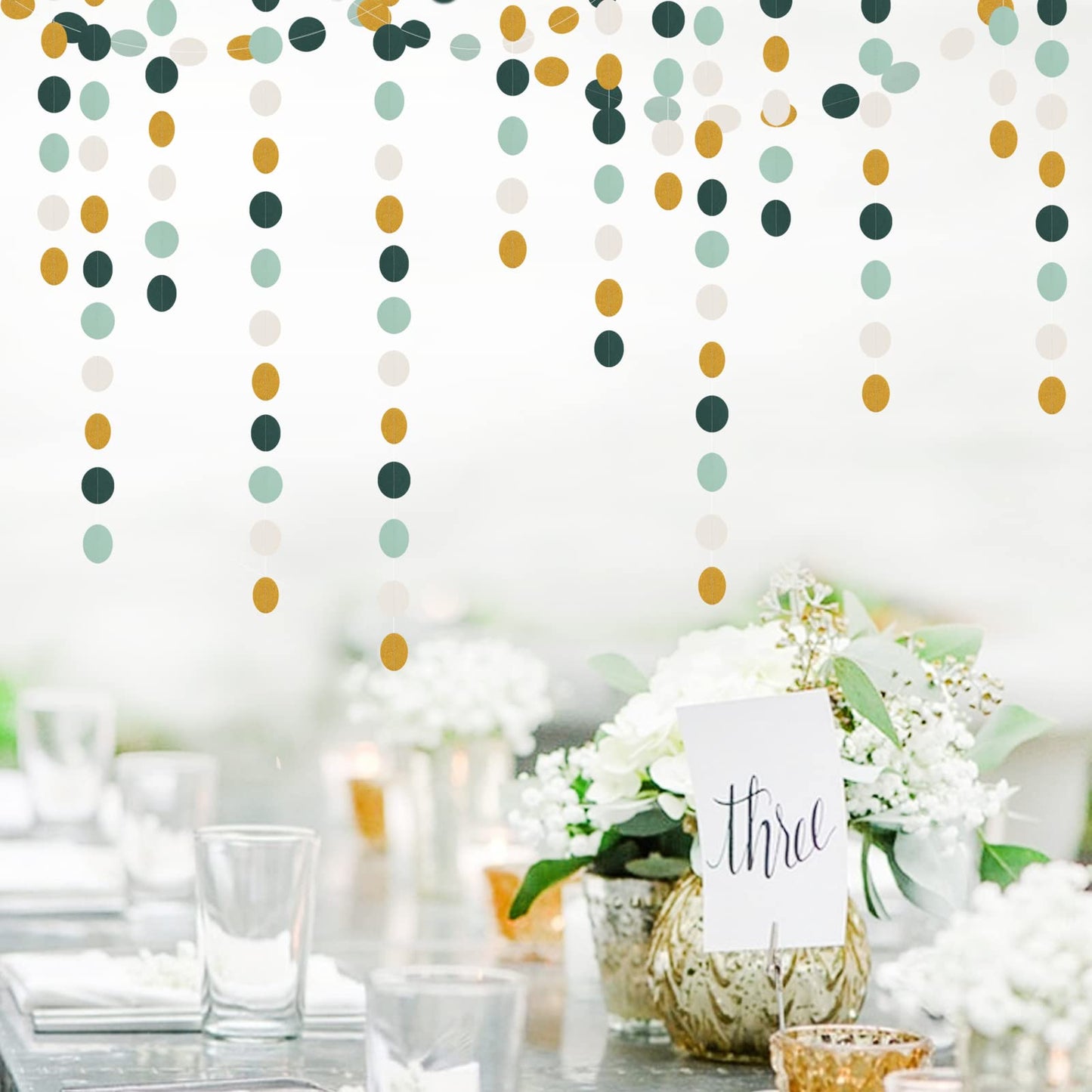 Sage-Green Ivory-Gold Bridal-Shower Decorations Streamers - 52FT Rustic Wedding Paper Garland Hanging Decoration,Baby Jungle Safari Birthday Party Decor Banners Bachelorette Engagement Bunting