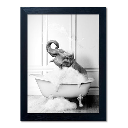 Bathroom Picture Wall Decor, Framed Black and White Bathroom Wall Art, Toilet Paper in Little Funny Raccoon's Hand Animal Canvas Print Painting