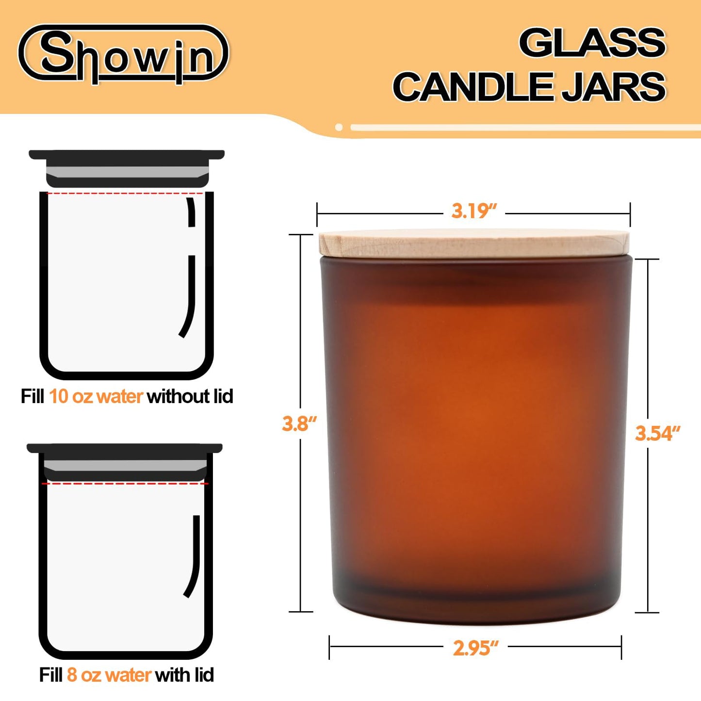 SHOWIN 10 OZ Thick Candle Jars for Making Candles 15 Pcs, Empty Jars with Wood Lids for Candle Making, Sample Container, Frosted Brown