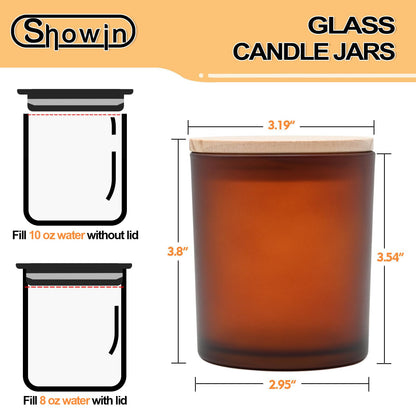 SHOWIN 10 OZ Thick Candle Jars for Making Candles 15 Pcs, Empty Jars with Wood Lids for Candle Making, Sample Container, Frosted Brown