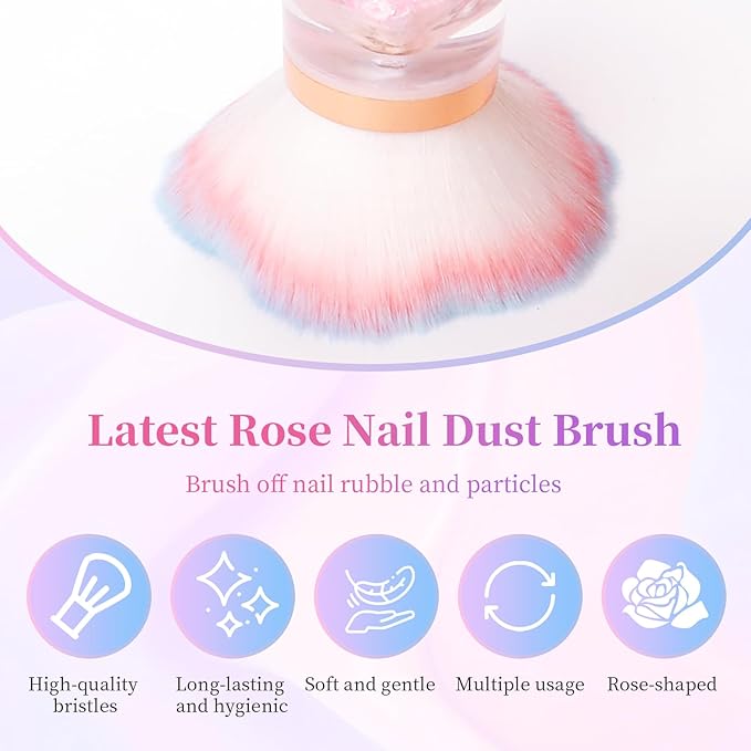 ANGNYA Nail Dust Brush, Rose Nail Art Dust Powder Remover Brush