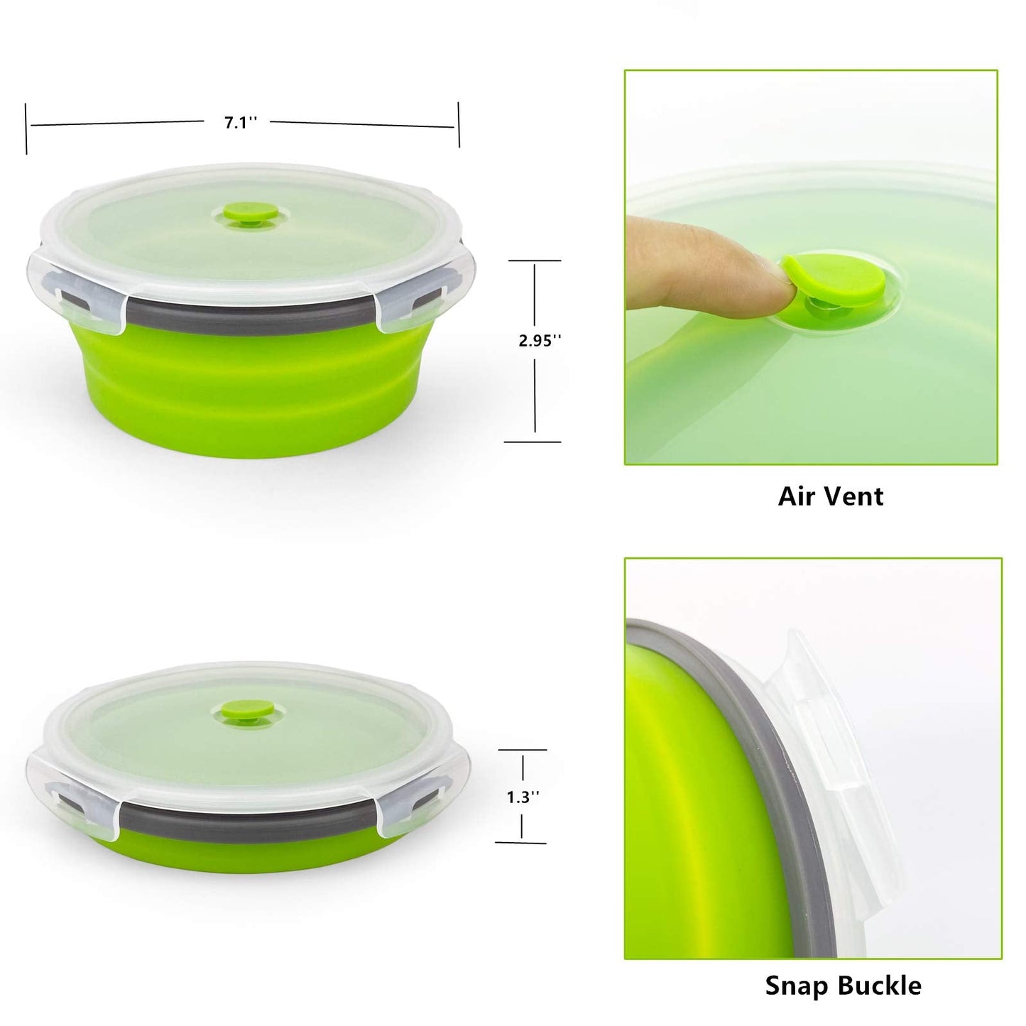 CCyanzi 1200ml Collapsible Camping Bowl Silicone Food Storage Container with Lid and Foldable Stainless Steel Fork Spoon, for Picnic, Travel, Camping, RV, Fridge and Microwave Bowls