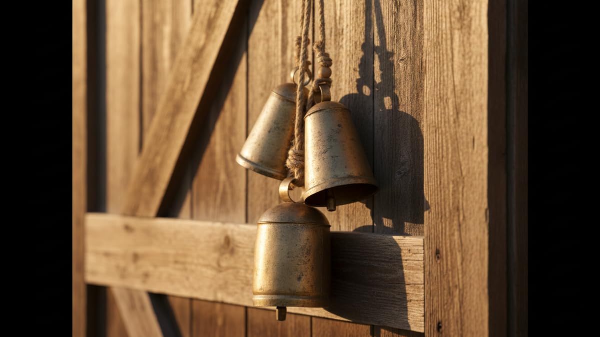 Cow Bells Huge Vintage Handmade Rustic Lucky Christmas Hanging Cone Bells, Round Bells Set of 3