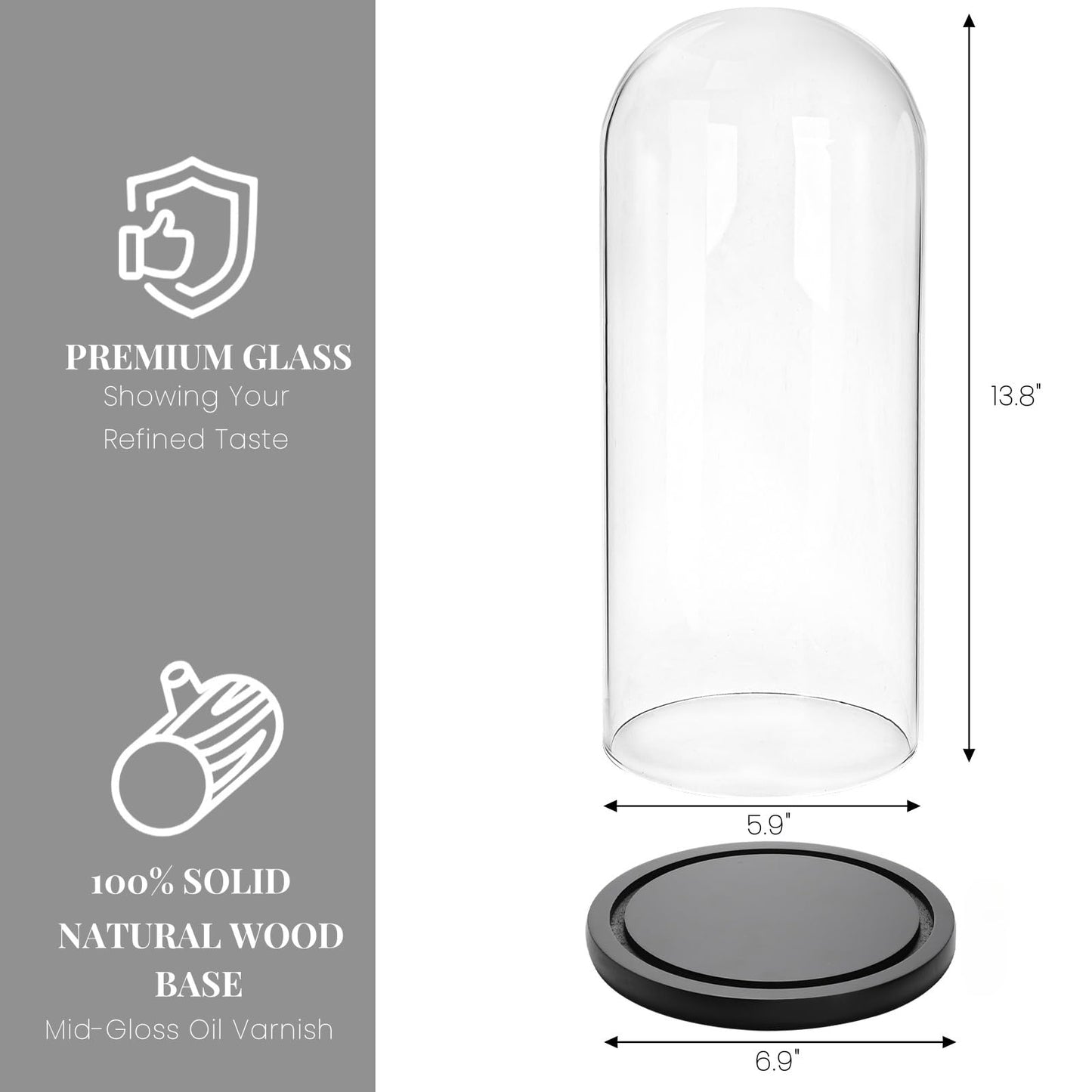 ZOOFOX 13.8 Inch Tall Glass Dome with Base, Clear Glass Empty Display Cloche, Decorative Bell Jar for Succulents, Collectibles, Fairy Lights, Photos, Medals, Heirlooms