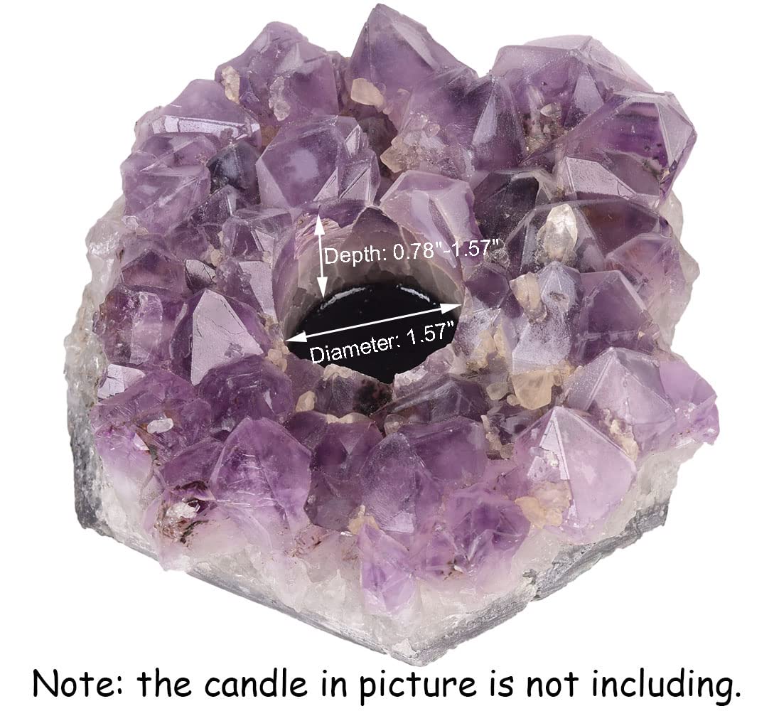 JIC Gem Amethyst Candle Holder Natural Purple Crystals Candle Stand Large Amethyst Tealight Candle Holders Home Decoration 5.5 Inch
