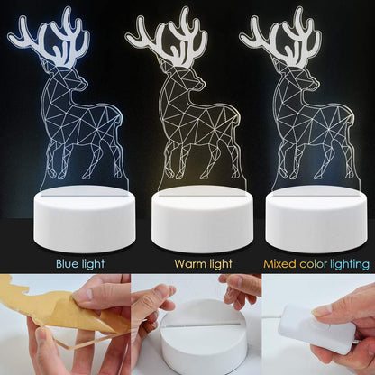 3D Illusion Toys Night Lightfor Kids, AKIVIDA 3D Christmas Deer Light Three Pattern Decor Lamp Best Gifts for Boys Girls on Birthday Graduation Festival Halloween Christmas