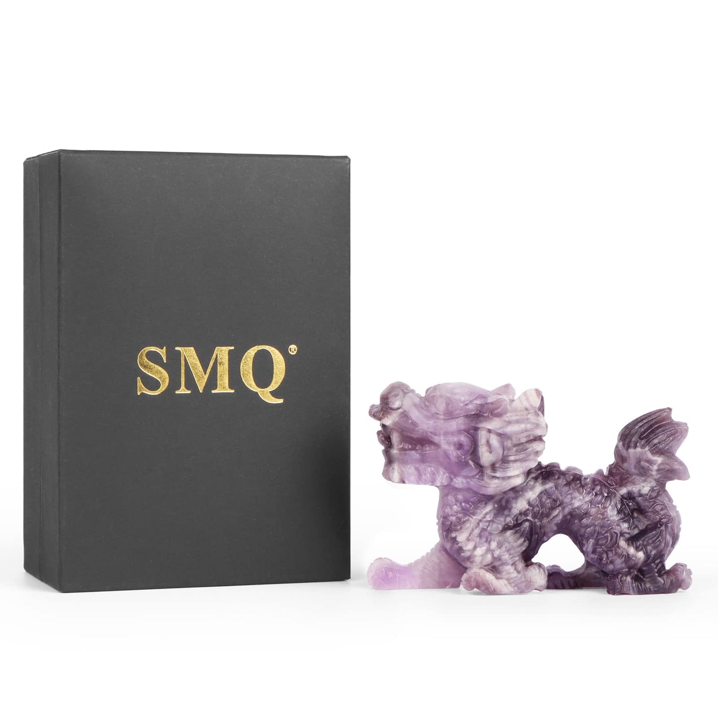 SMQ Amethyst Chinese Dragon Statue Crystal Figurine Feng Shui Decor Carved Gem Purple Dragon Skull Stone Animal Carvings Sculpture Reiki Office Home Crafts Ornament Gift