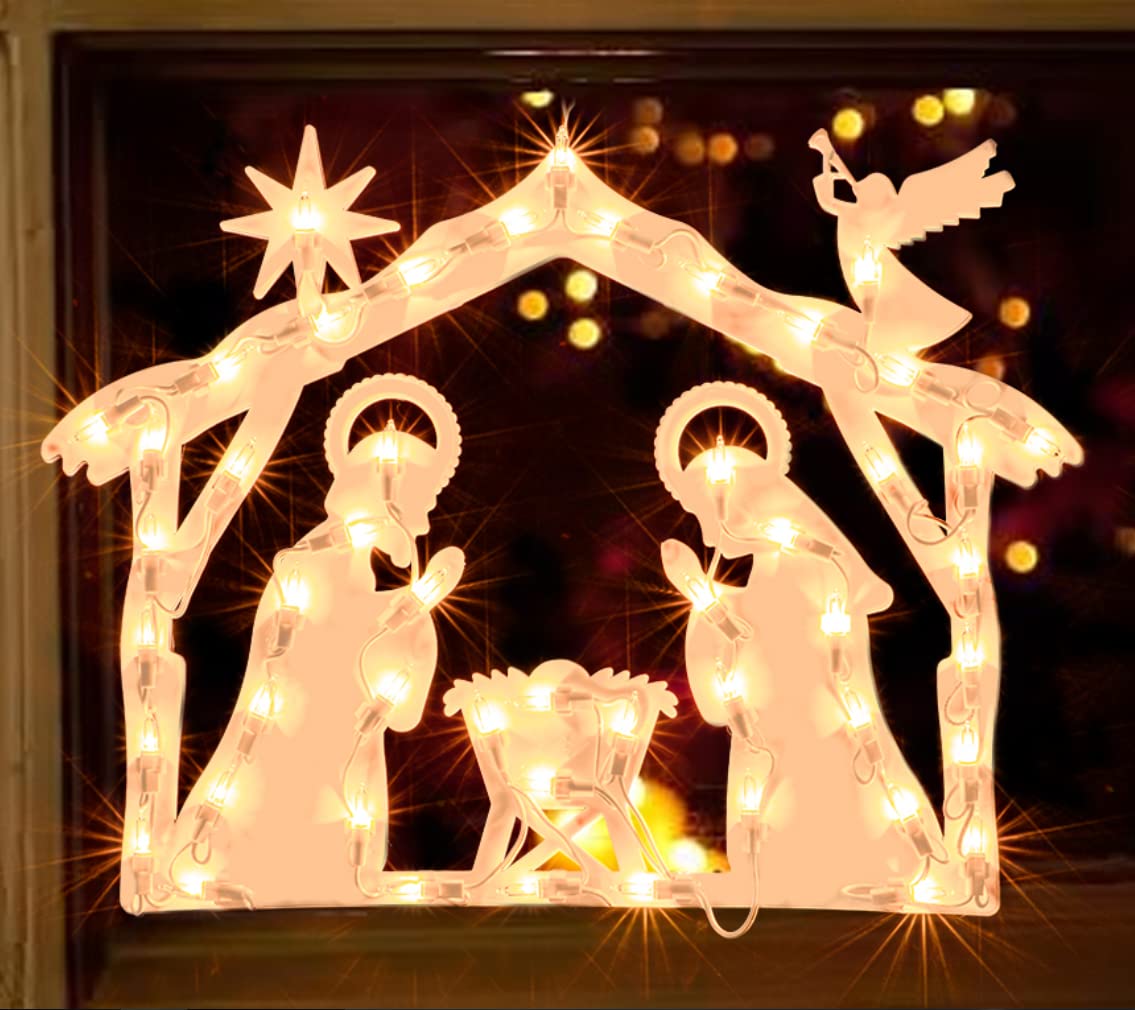 XMASLAND 17 Inch Christmas Window Silhouette Lights Decorations, 50L Christmas Sculpture,Including: Nativity x1
