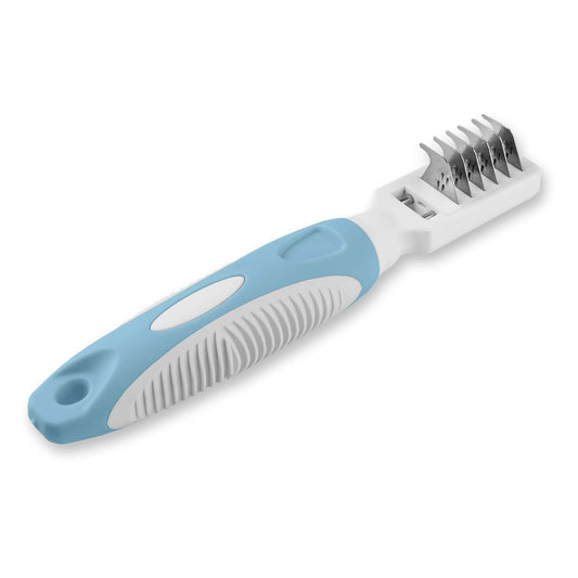 Pets First Professional Pet Mat Remover - Dematting Tool for Grooming Cats & Dogs - Removes Matted Fur, Tangles, Knots, Loose Hair & Dirt - Stainless Steel, Gentle Teeth,Blue,7 x 1 inches