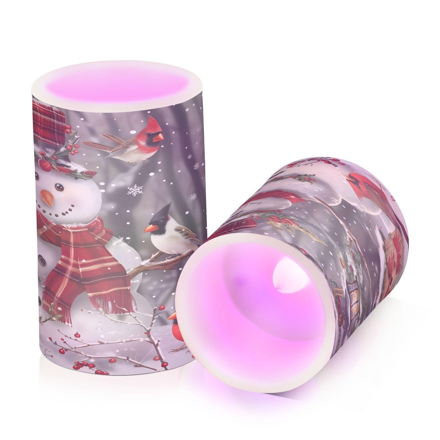 ALAZA Christmas Snowman Red Scarf Hat Bird Flickering Flameless Candles Battery Operated with Remote Timer,Tea Light Candles LED Pillar Votive Candles Set of 2 for Outdoor Indoor Decorations