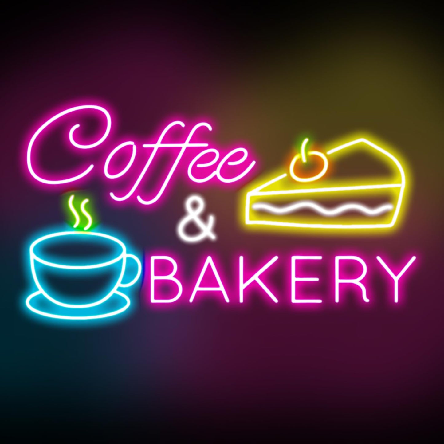 Coffee & Bakery Neon Sign, Open Cake Bakery And Coffee Shop Neon Light,Cake Bakery Wall Decor for family party birthday, kitchen coffee bar dhop restaurant hotel decoration weddings & retail decor