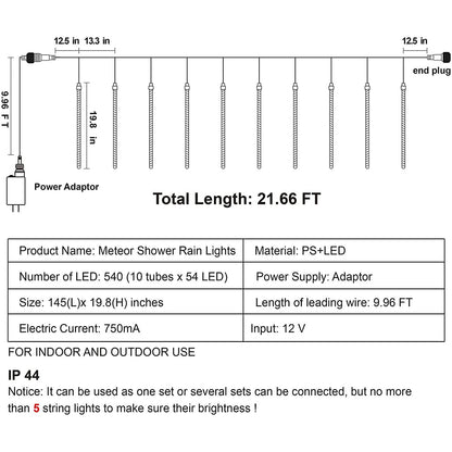 Joiedomi 2 Pack 540 LED Christmas Meteor Shower Rain Lights, 19.8 Inch 10 Tubes Blue Outdoor Raindrop Lights, Waterproof for Holiday Party Home Patio Decoration