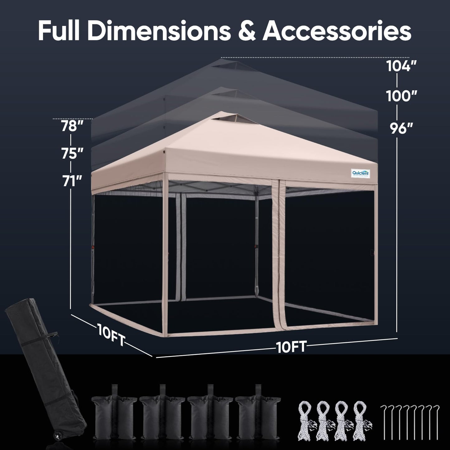 Quictent 10'x10' Pop up Screened Canopy Tent with Mosquito Netting, Portable Easy up Outdoor Screen House Shelter for Patio, Camping and Picnic, Includes Wheeled Carry Bag